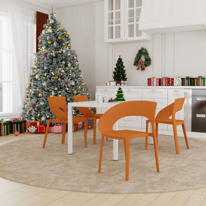 4 Piece Set Of Color Block Designed Single Chairs With Long Table - Tropical Orange / White