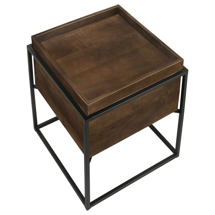 Ondrej - Square Accent Side Table With Removable Tray - Dark Brown