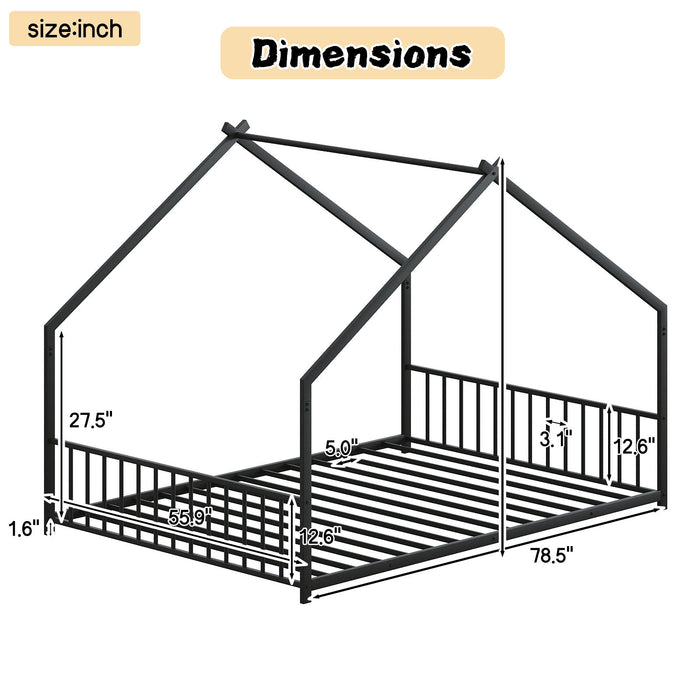 Full Size Rooftop Bed Frame LED Lights For Kids - Black