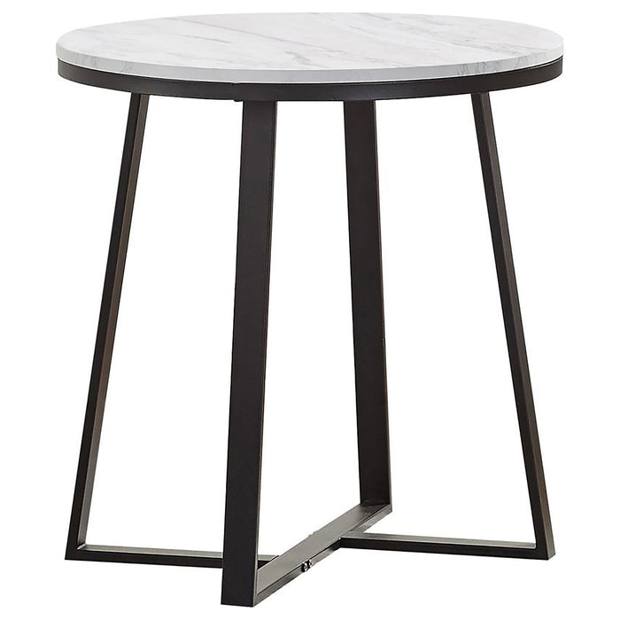 Round End Table With Base, Living Room Furniture - White