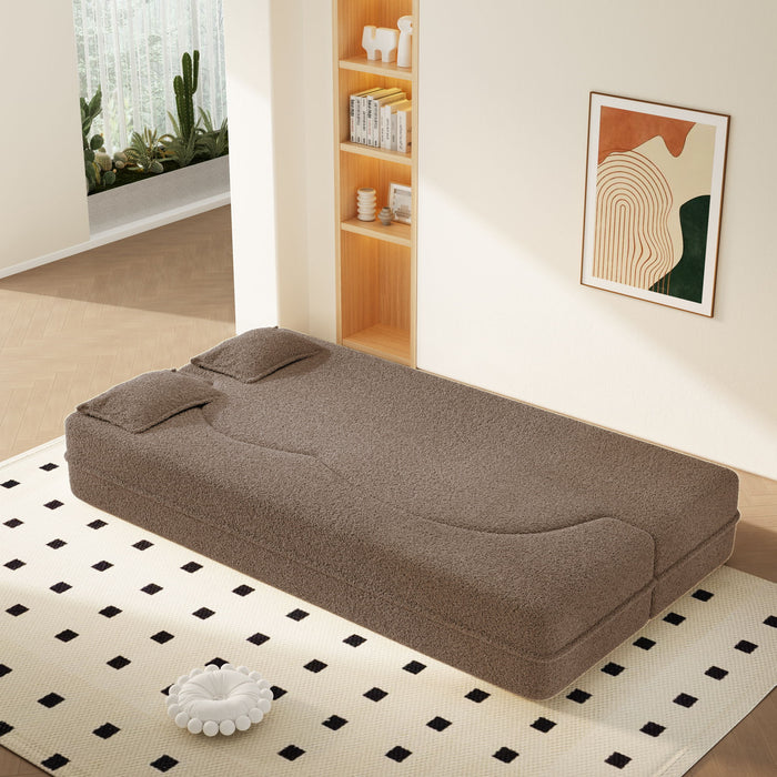 Modern Floor Sleeper Sofa Bed With 2 Pillows, Convertible Twin Size Folding Mattress For Living Room