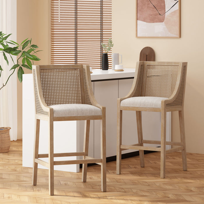 Celestiality - Upholstered Barstool With Cane Webbing Backrest (Set of 2)