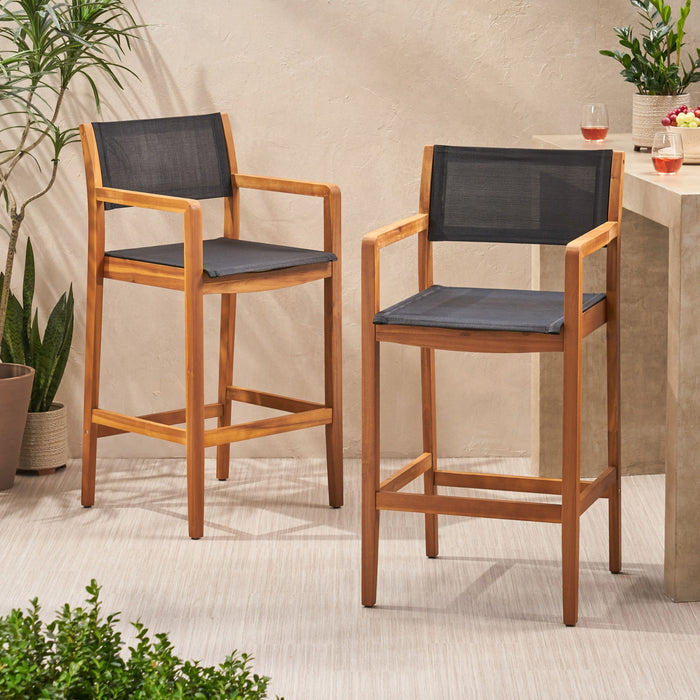 Outdoor Barstool With Woven Wicker And Frame (Set of 2) - Teak