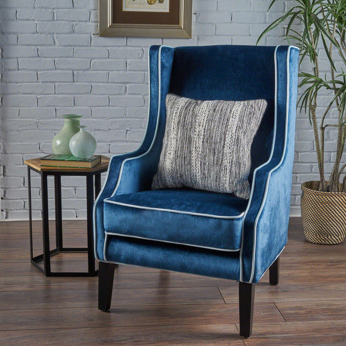 Elegant Velvet Club Chair With Tonal Piping