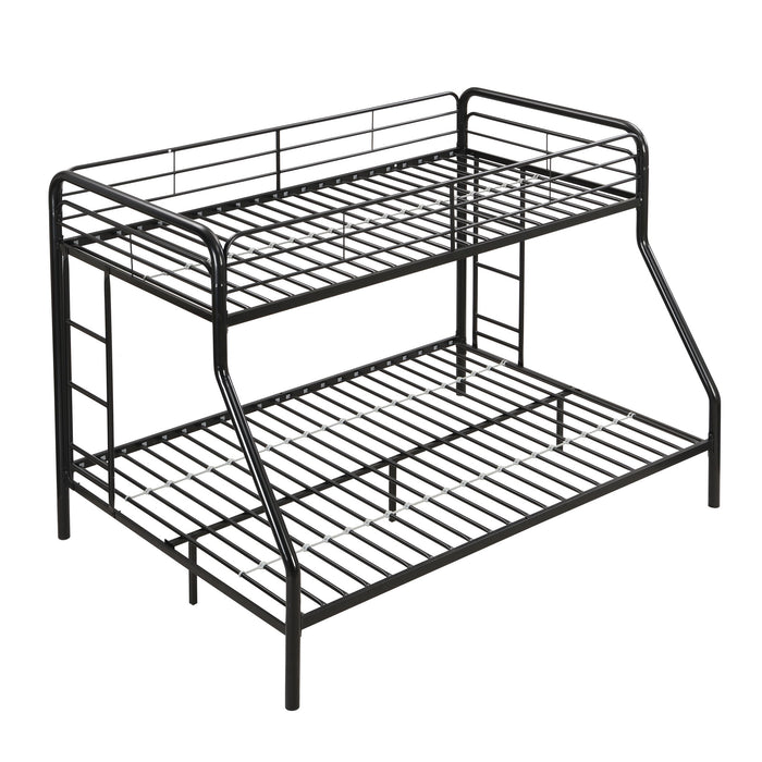 Modern Twin Over Full Metal Bunk Bed With Trundle And Dual Side Ladder And Metal Design - Black / Brown