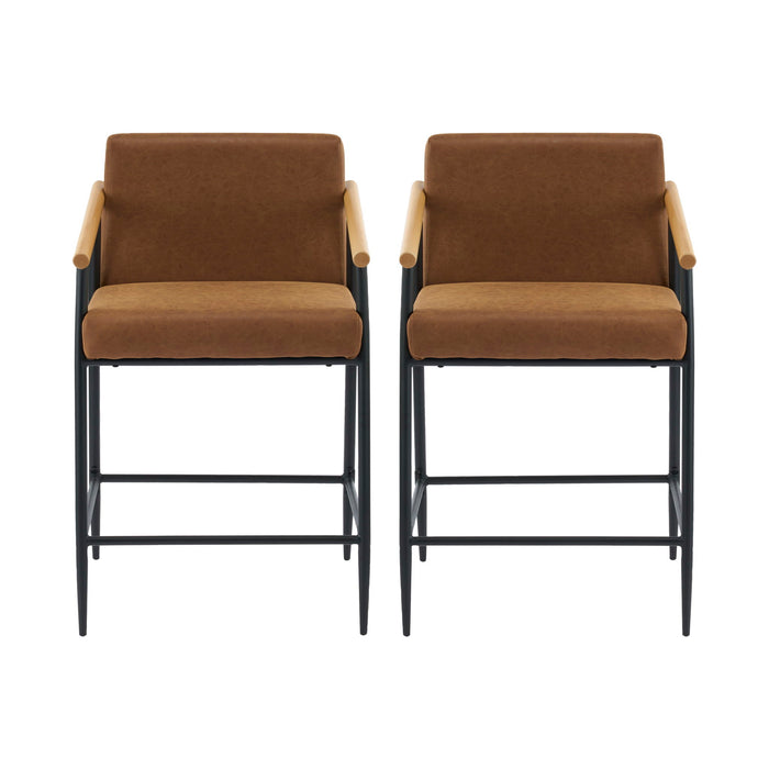 Mid Century Modern Counter Stool Set With Iron Frame