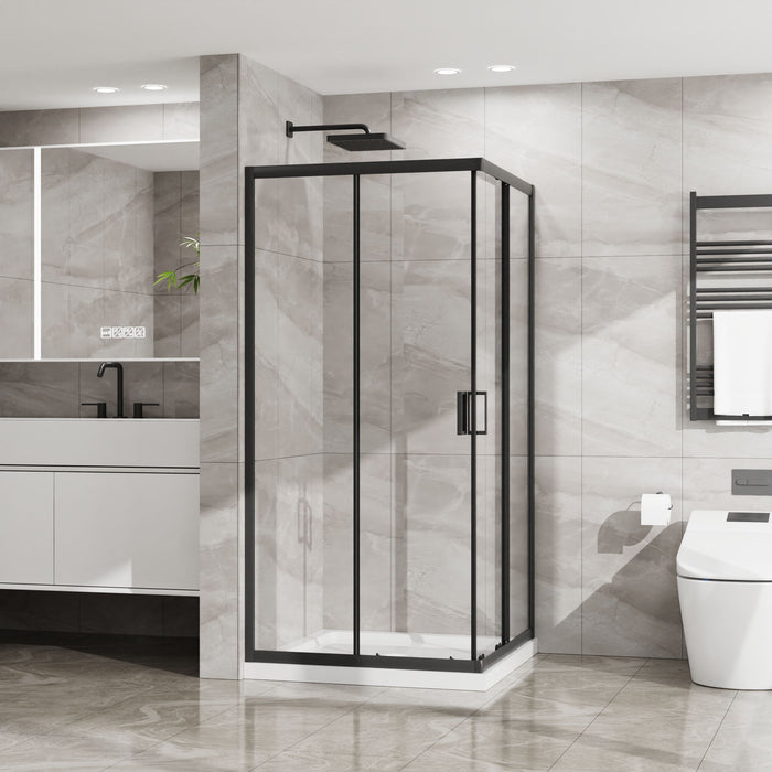 Corner Shower Enclosure With Sliding Door - Matte Black