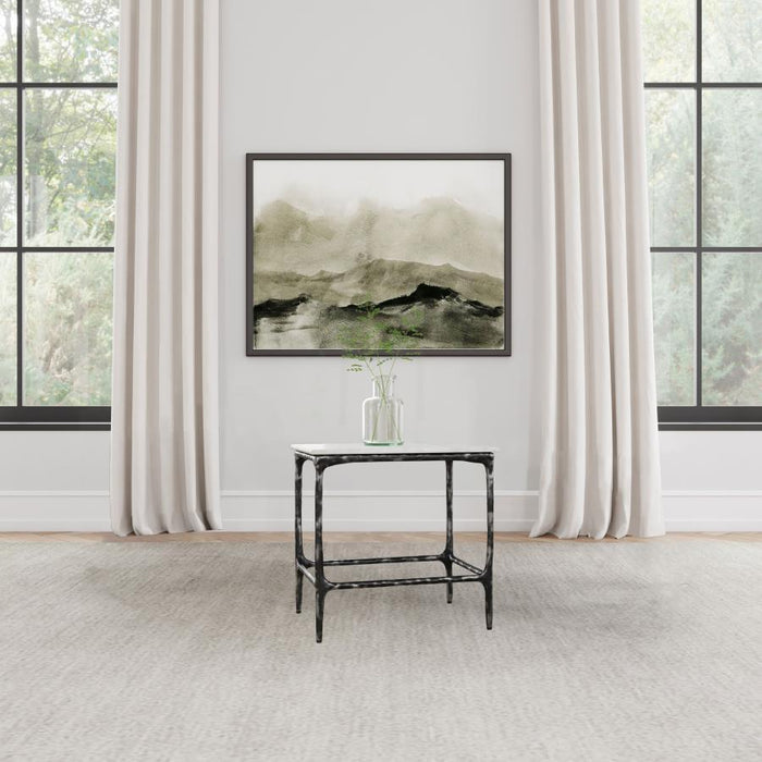 Ebby - Square Genuine Marble Top Metal End Table - White