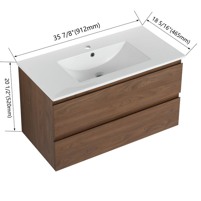 Wall Mounted Bathroom Vanity & Sink, 2 Soft Close Drawers