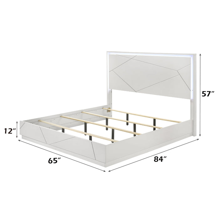 Esther - Queen Bed With LED - Silver / White