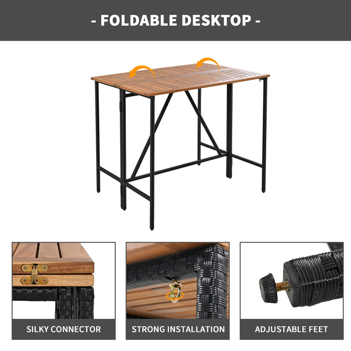 Outdoor Acacia Wood Bar Height Table And Eight Stools With Cushions