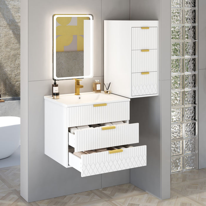 Wall Mounted Floating Cabinet With Side Cabinet Combo, Rectangular Ceramic Sink Vanity
