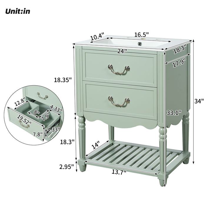 Wave Design Bathroom Vanity With Sink, 2 Drawers And Open Shelf