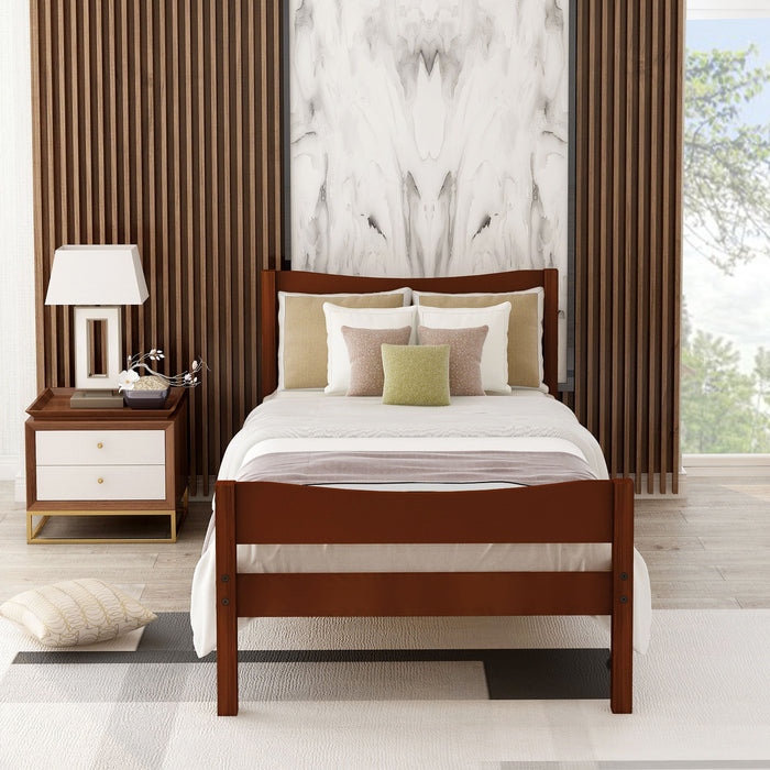 Twin Size Platform Bed With Headboard And Slat Support - Walnut