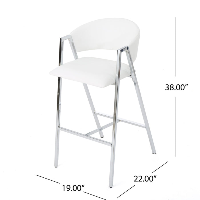Modern Bar Stools With Low Back And Arms And Durable Metal Frame (Set of 2) - Ivory