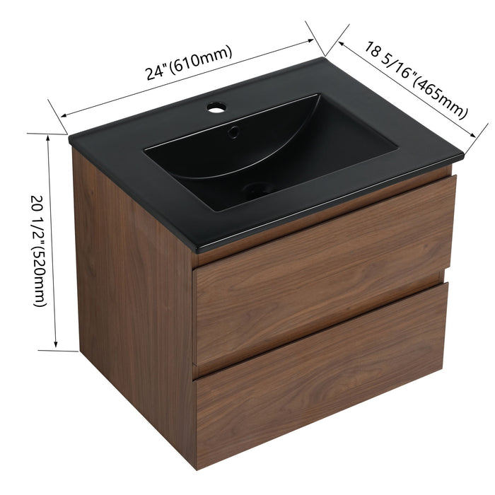 Wall Mounted Bathroom Vanity With Sink, 2 Soft Close Drawers