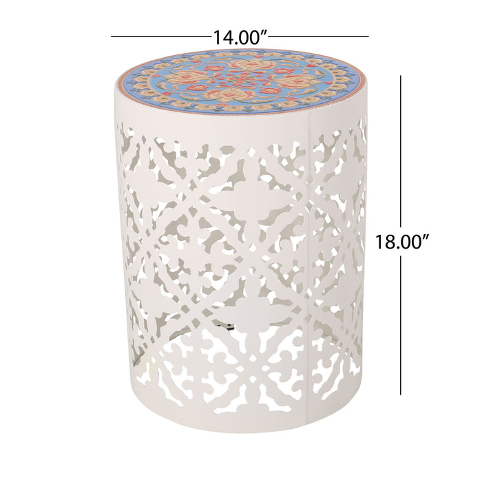 Airy - Outdoor Side Table With Lace Cut Design And Metal Frame