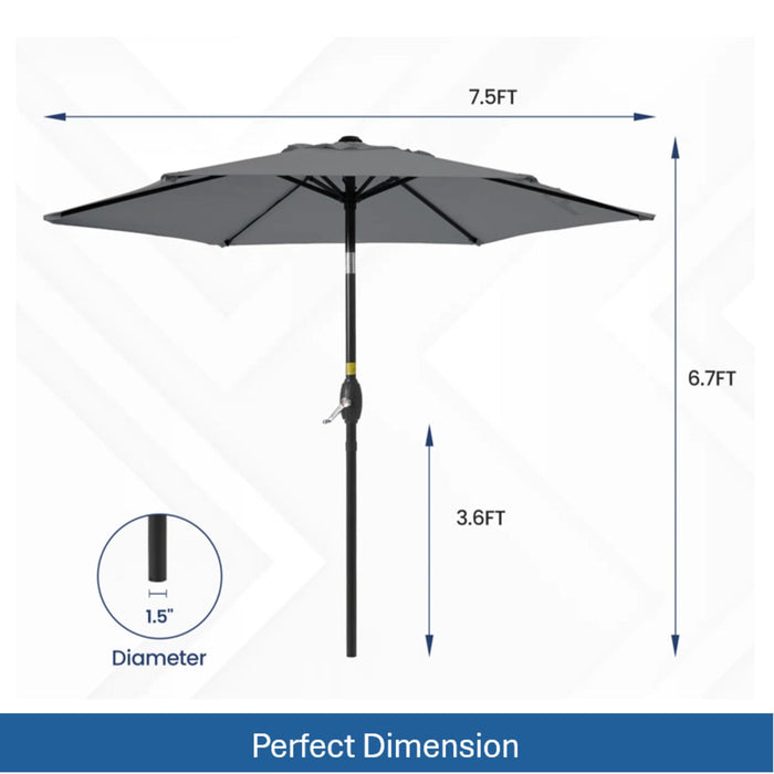 Umbrella With Crank Lift & Tilt, UV-Resistant Canopy For Patio