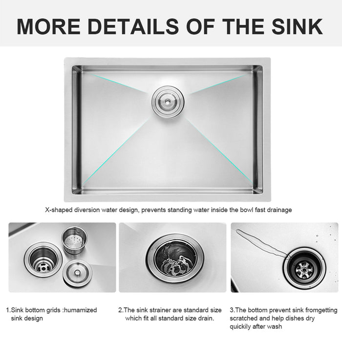 Modern Undermount Stainless Steel Kitchen Sink 16 Gauge, Deep Single Bowl