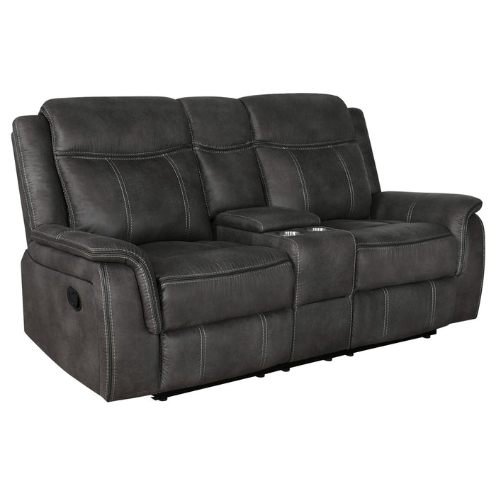 Franklin - Upholstered Padded Arm Reclining Loveseat With Center Console - Charcoal
