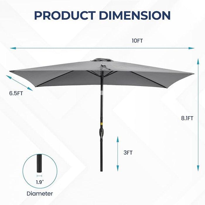 Rectangular Patio Umbrella With Crank Tilt, Polyester UV-Resistant Canopy