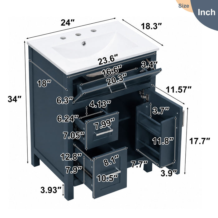 Modern Bathroom Vanity With Sink, Flip Drawer & 2 Drawers, Soft Close Hinges, Adjustable Shelf