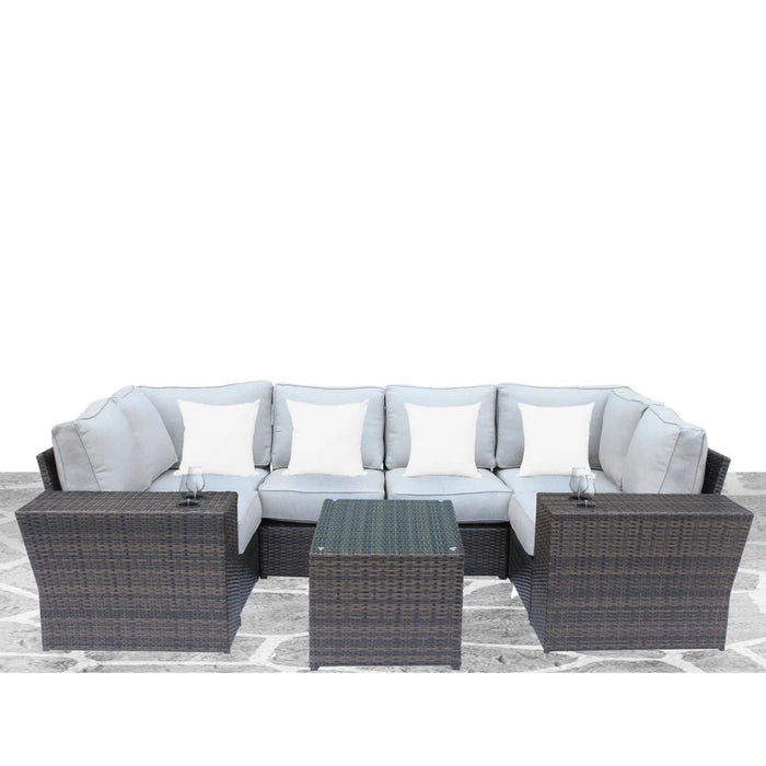 Outdoor Wicker Sectional With Weather Resistant Cushions And Table