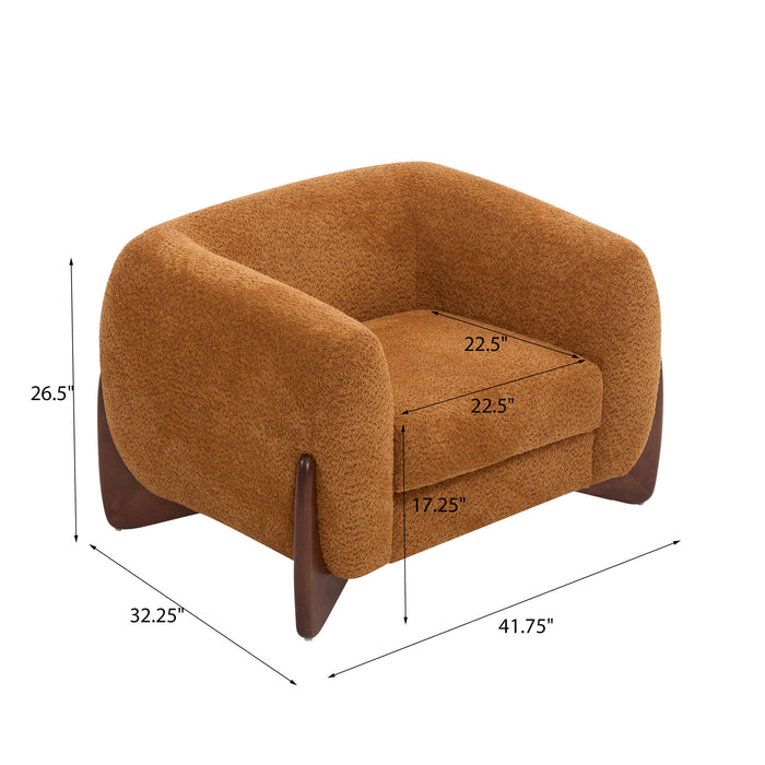 Modern Upholstered Boucle Arm Chair With Tuxedo Design And Triangular Legs