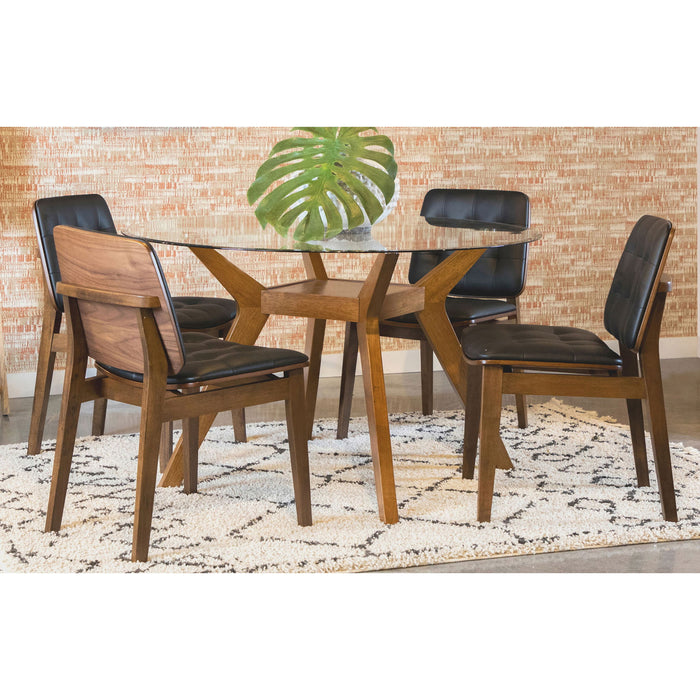 Flynn - 5 Piece Glass Top Dining Table Sets And Chairs - Brown