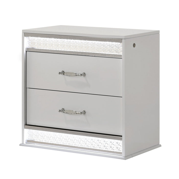Glam - 2 Drawer Nightstand & LED Lighting - White