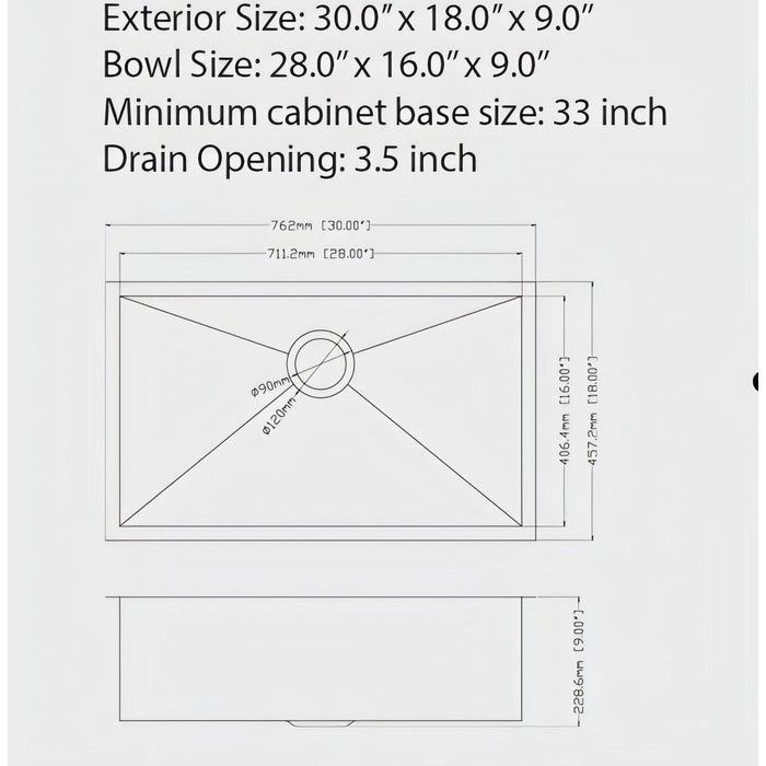 Undermount Kitchen Sink 16 Gauge Single Bowl Stainless Steel
