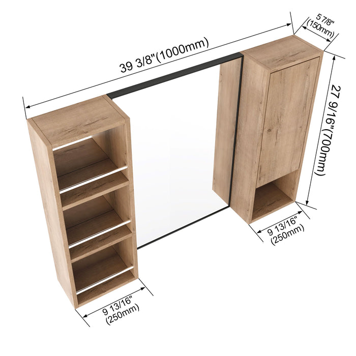 39.4" Wall Mounted Bathroom Cabinet With Storage And - Imitative Oak