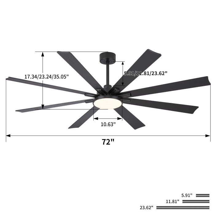 Large Ceiling Fan With Dimmable LED Light 8 Blades Remote Control, Reversible DC Motor