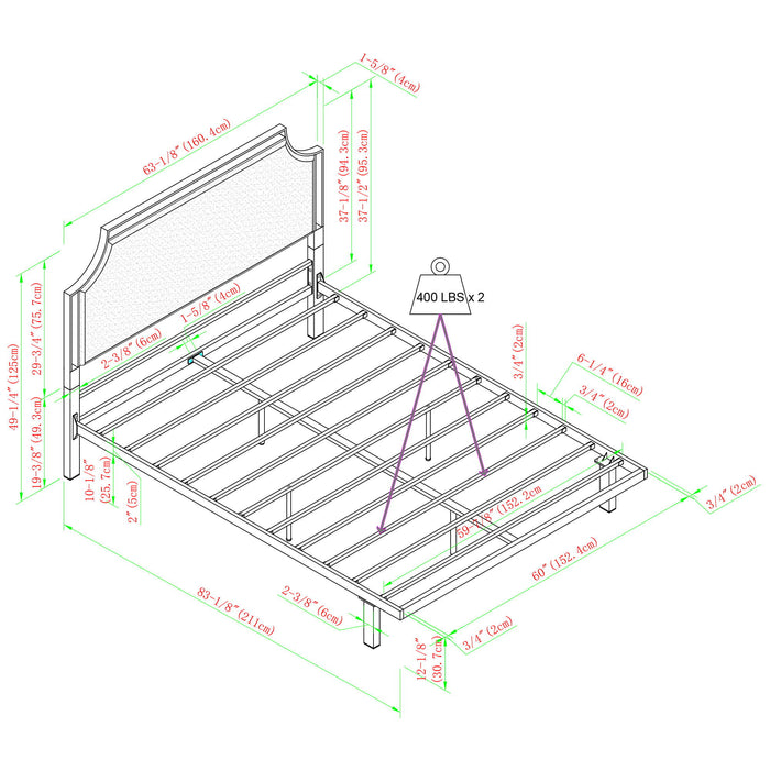 Queen Bed Frame Upholstered Metal - Tan