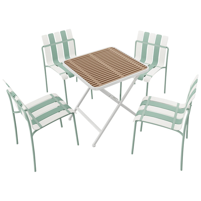 4 Piece Set Of Modern Color Block Designed Single Chairs With Folding Square Table