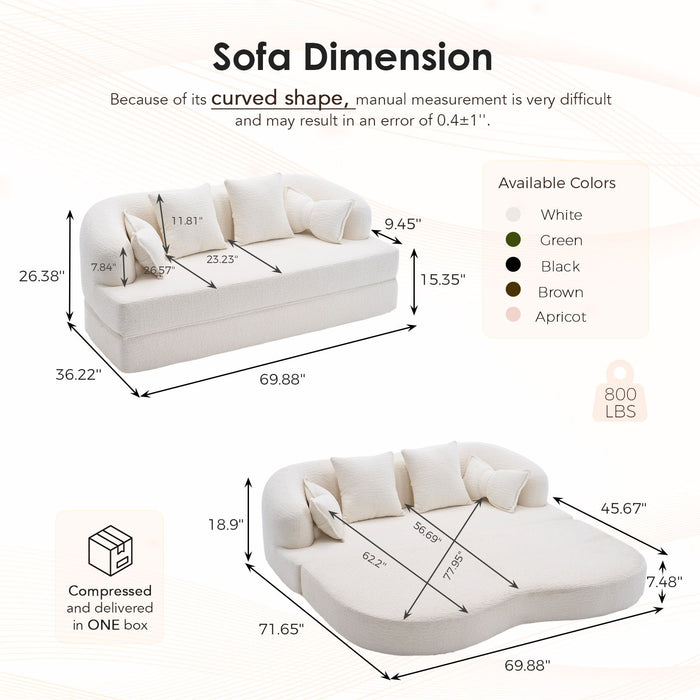 Foldable Sofa Bed, Boneless Couch Convertible Sleeper With 4 Pillows