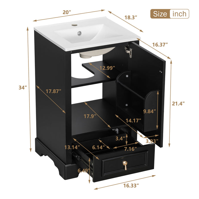 Bathroom Vanity With Sink, Soft Close Door, Adjustable U-Shaped Shelf