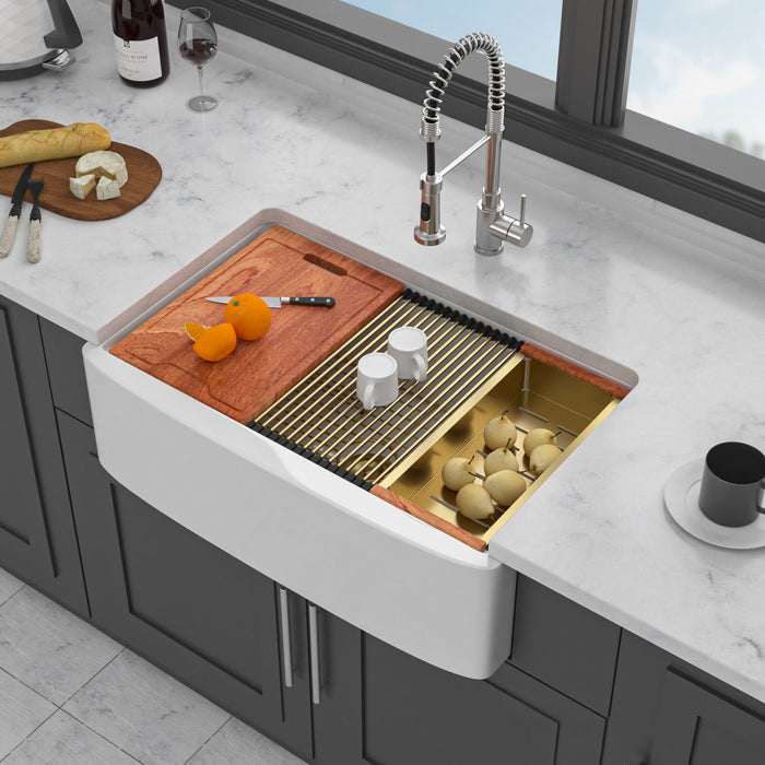 Kitchen Sink Workstation With Deep Bowl And Space-Saving Track Design - White