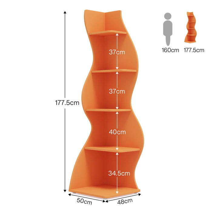 5 Tier Wavy Corner Bookshelf And Plant Stand For Living Room