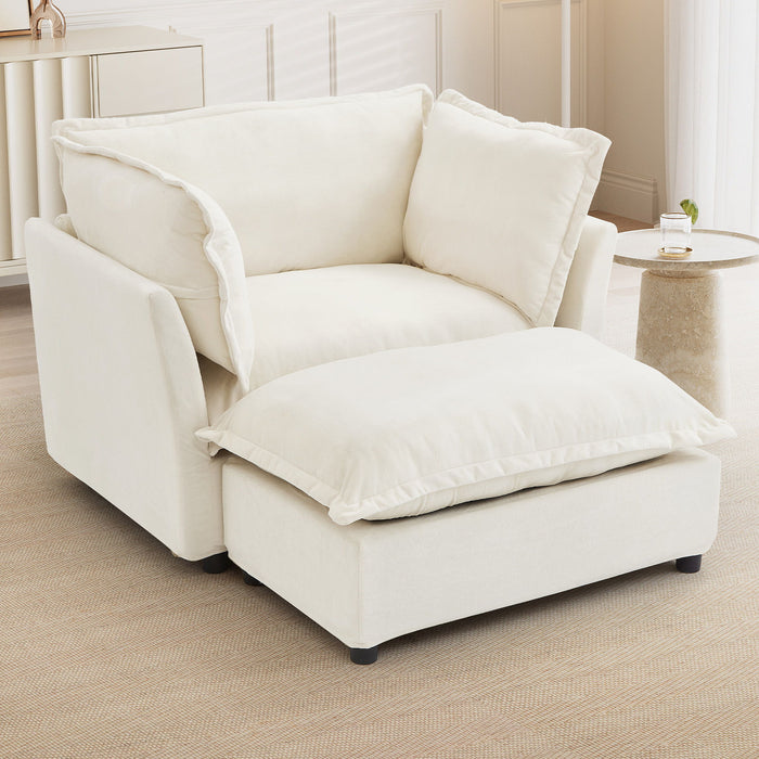 Modern Cozy Upholstered Armchair Sofa With Movable Ottoman