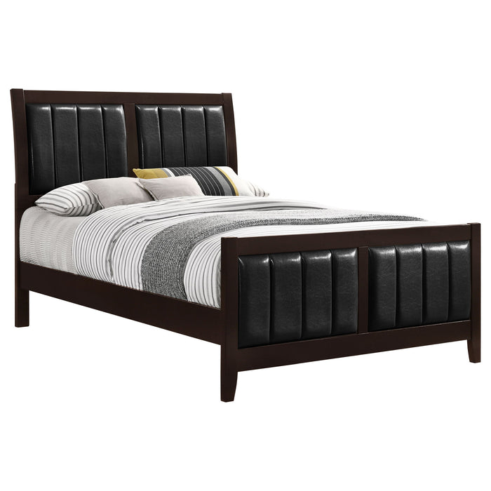 California King Upholstered Panel Bed With Headboard And Footboard - Cappuccino