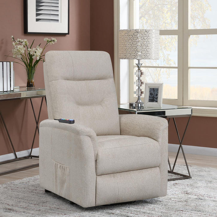Upholstered Power Lift Recliner With Storage Pocket And USB Charging - Beige