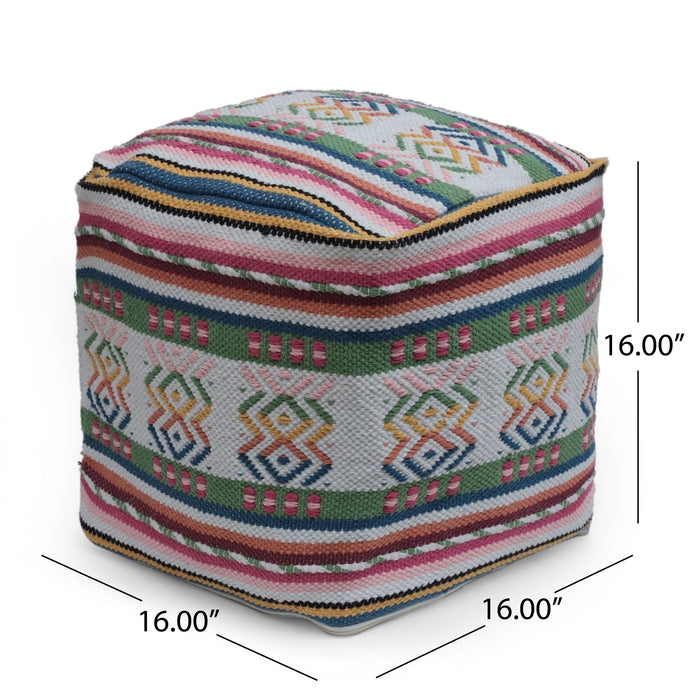 Inca - Handcrafted Peruvian Print Square Pouf Ottoman - Multicolor