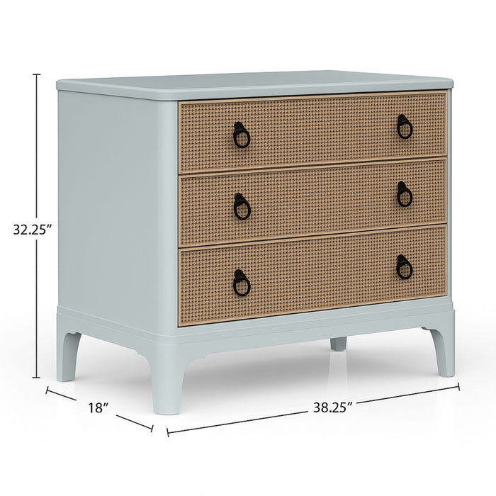 3 Drawers Hall Chest With Cane Fronts - Light Blue