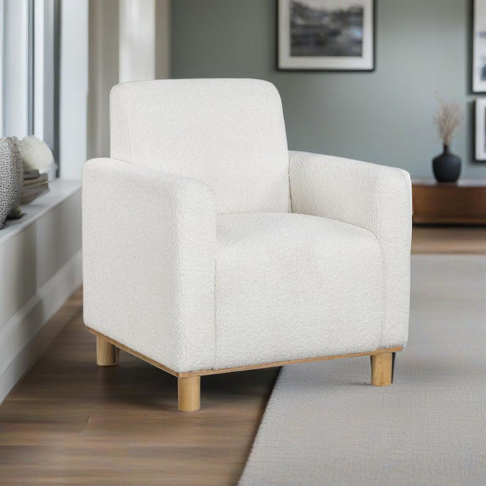 Mason - Boucle Fabric Arm Chair With Wooden Legs - White