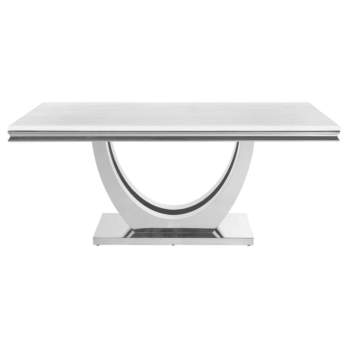 Allessandra - Rectangular U-Shaped Base Dining Table - White / Silver
