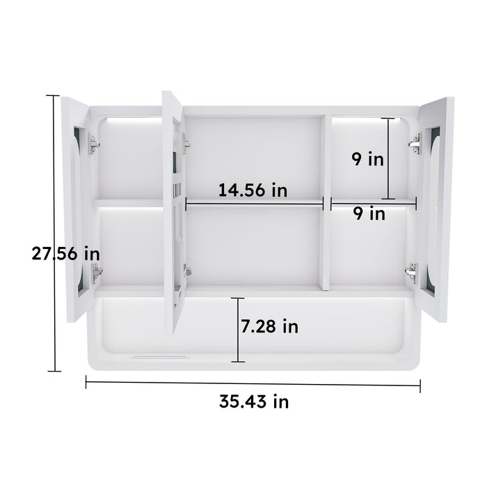 Wall Mounted Bathroom Mirror Cabinet With LED Lights, Anti Fog & Explosion Proof, Touch Control Medicine Cabinet, 3 Color Lighting - White
