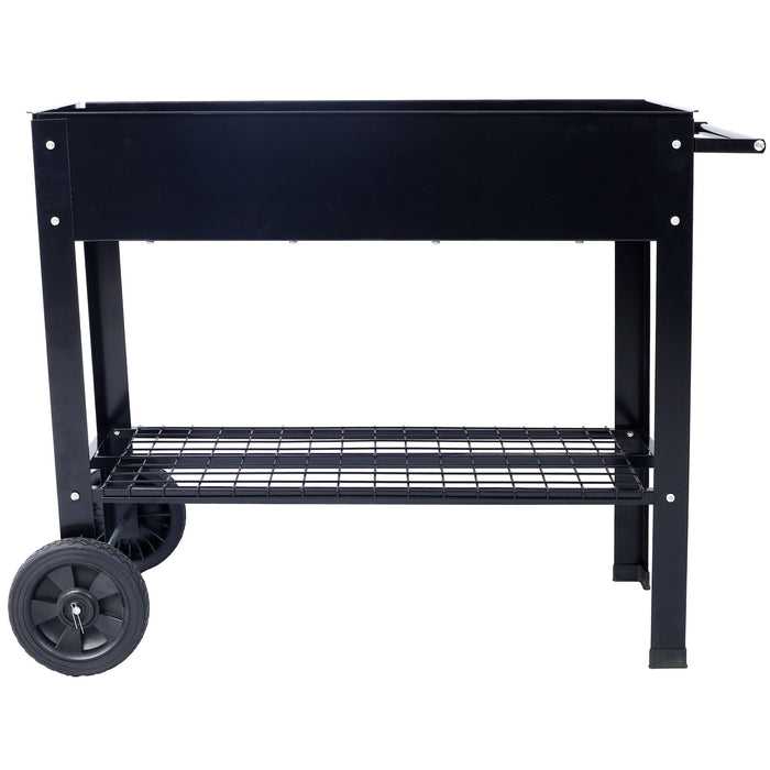 Elevated Mobile Raised Ergonomic Metal Planter Garden Bed With Wheels Powder Coated Steel - Black