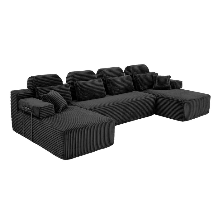 Sectional Sleeper Sofa & Storage Pockets, Modular Couch With Throw Pillows For Living Room