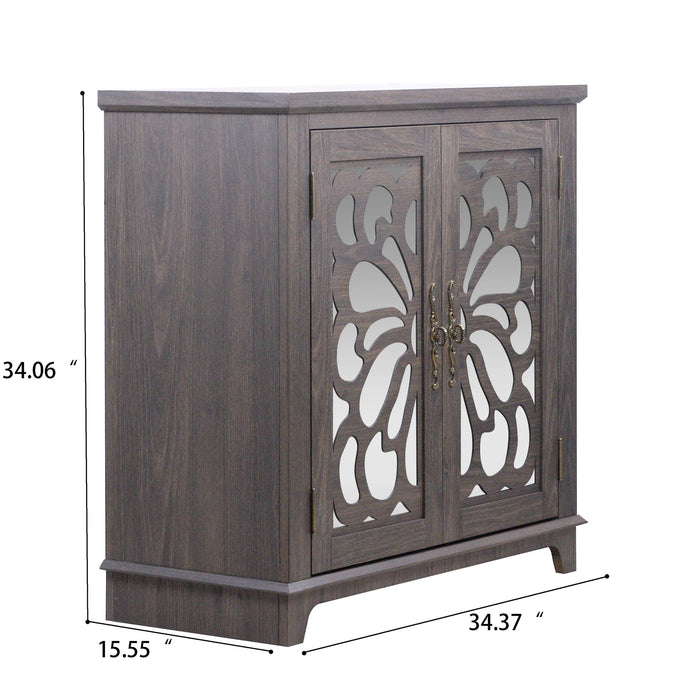 Elegant Sideboard With 2 Acrylic Mirrored Doors, Adjustable Shelf Storage